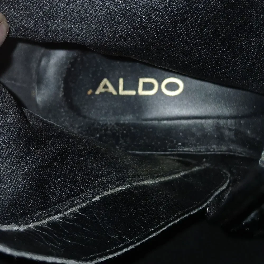 ALDO Bresa suede black over the knee lace laced back block heel boots  Sz 6.5